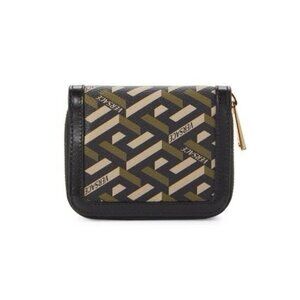 VERSACE Canvas LA GRECA MODULAR Compact Leather ZIP Coin WALLET